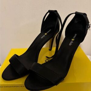 Seven7 Black Open-Toe Ankle Strap Stiletto Heels